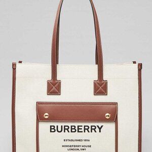 Burberry White/Brown Canvas/Leather Medium Freya Tote Bag